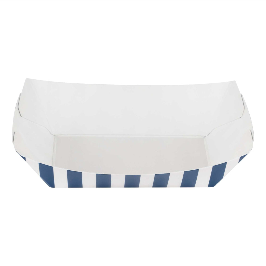 Bio Tek 4 oz Blue and White Stripe Paper #25 Food Tray / Boat - 3" x 2" x 1" - 400 count box