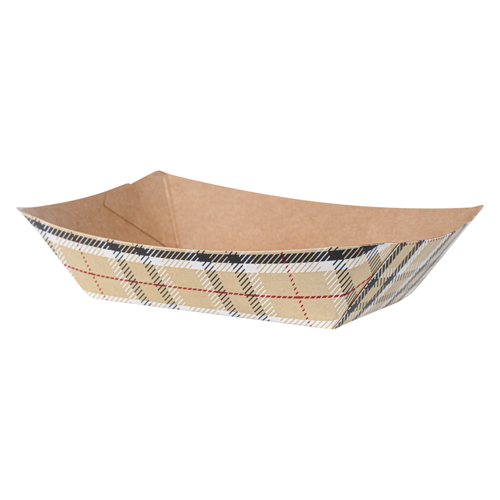 Bio Tek 4 oz Plaid Paper #25 Food Tray / Boat - 3" x 2" x 1" - 50 count box