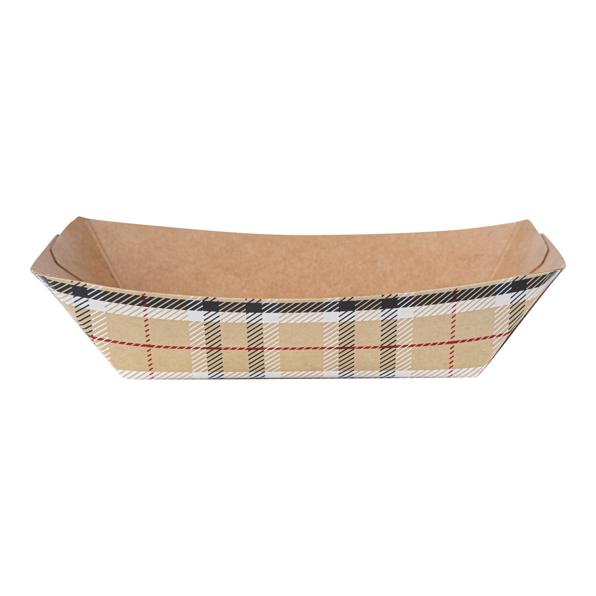 Bio Tek 4 oz Plaid Paper #25 Food Tray / Boat - 3" x 2" x 1" - 50 count box