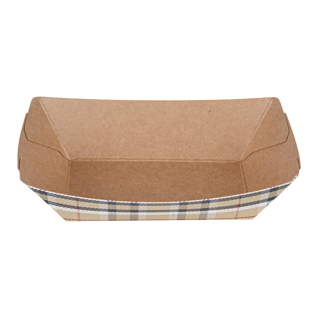 Bio Tek 4 oz Plaid Paper #25 Food Tray / Boat - 3" x 2" x 1" - 50 count box