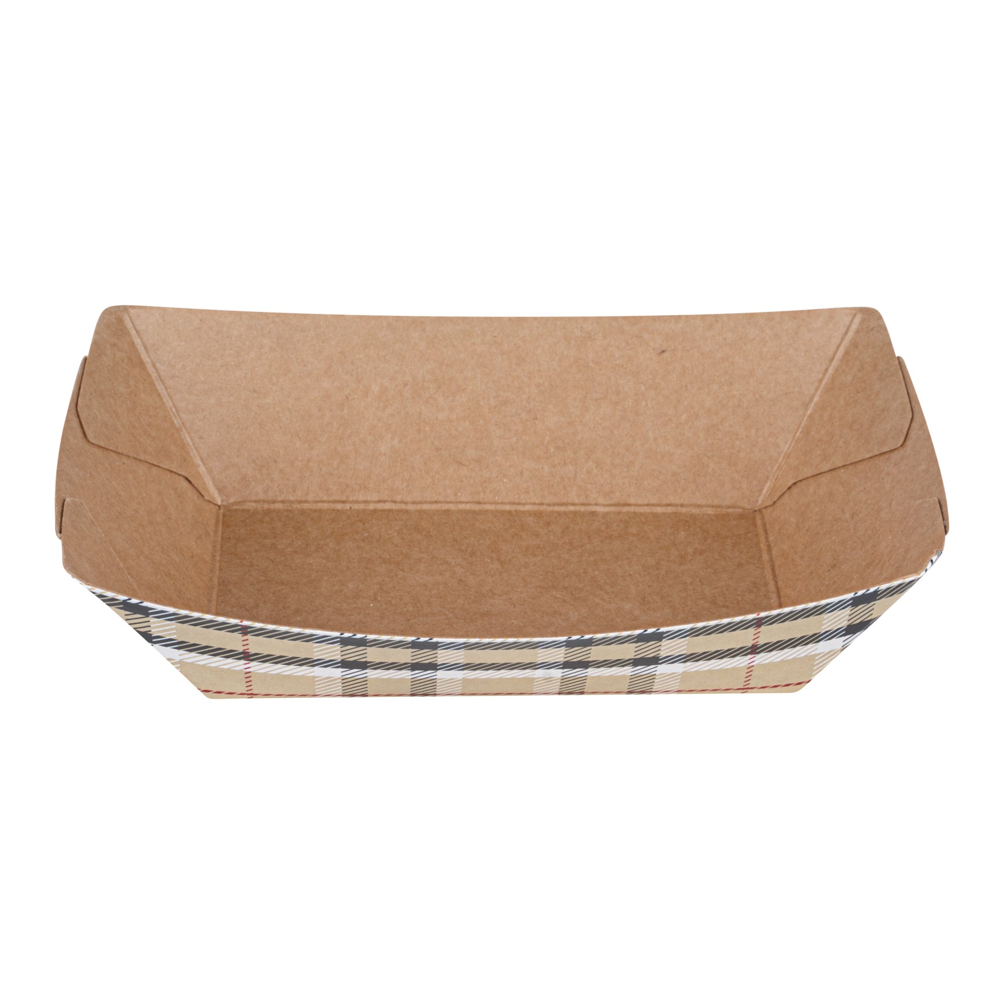 Bio Tek 4 oz Plaid Paper #25 Food Tray / Boat - 3" x 2" x 1" - 50 count box