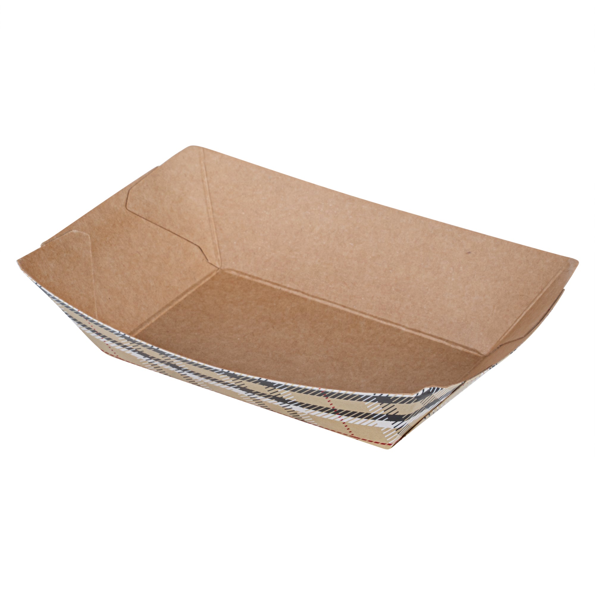 Bio Tek 4 oz Plaid Paper #25 Food Tray / Boat - 3" x 2" x 1" - 400 count box