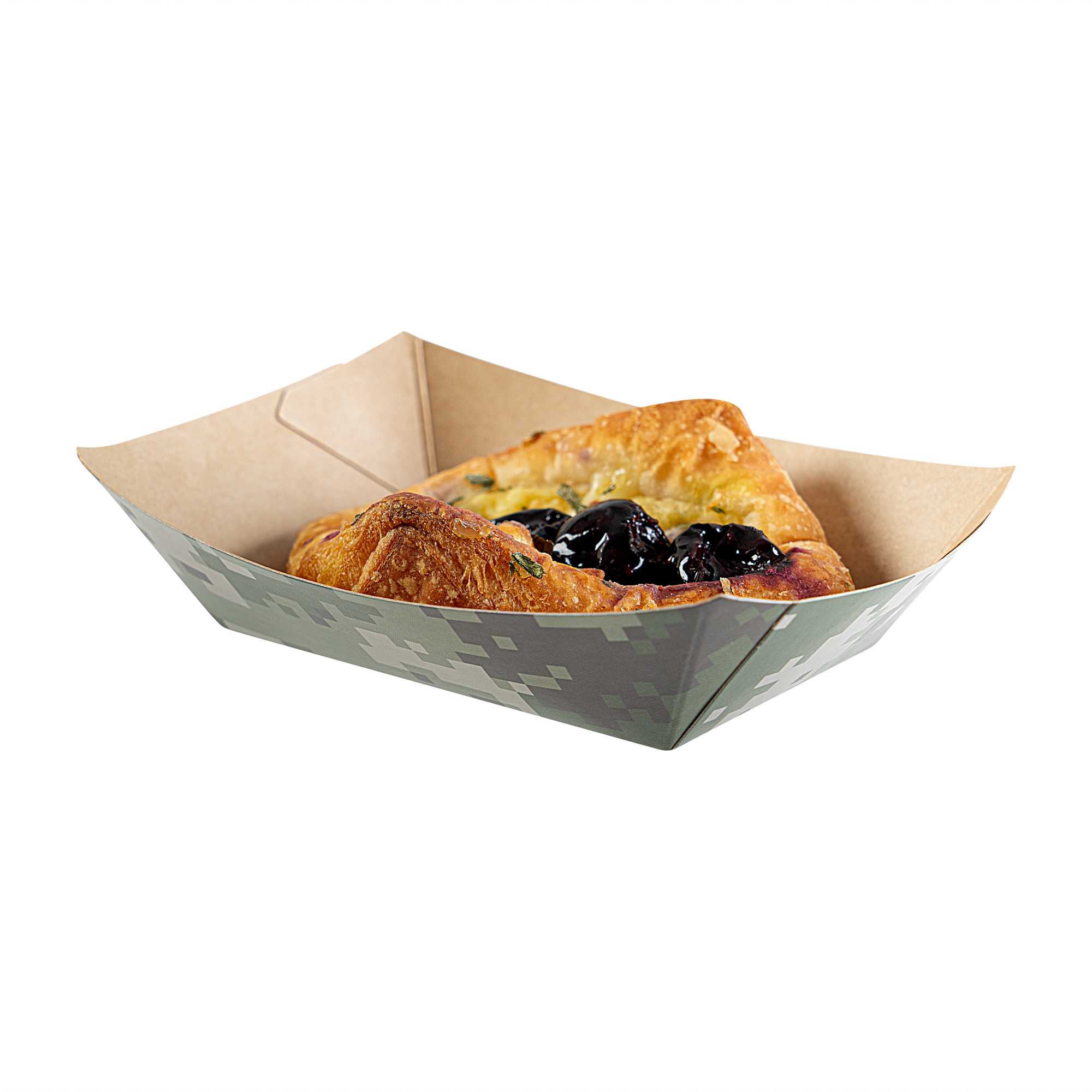 Bio Tek 4 oz Camouflage Paper #25 Food Tray / Boat - 3" x 2" x 1" - 50 count box