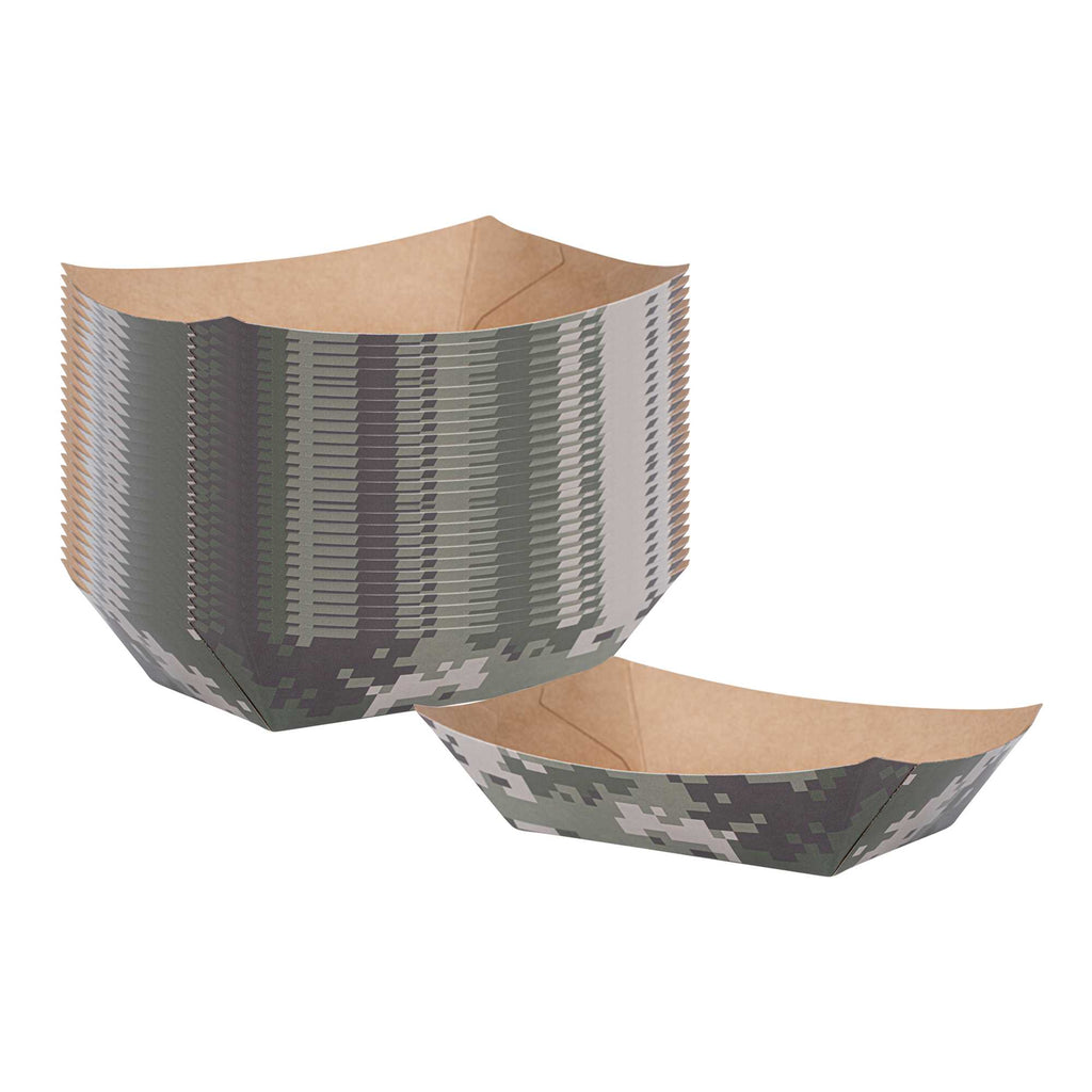 Bio Tek 4 oz Camouflage Paper #25 Food Tray / Boat - 3" x 2" x 1" - 50 count box
