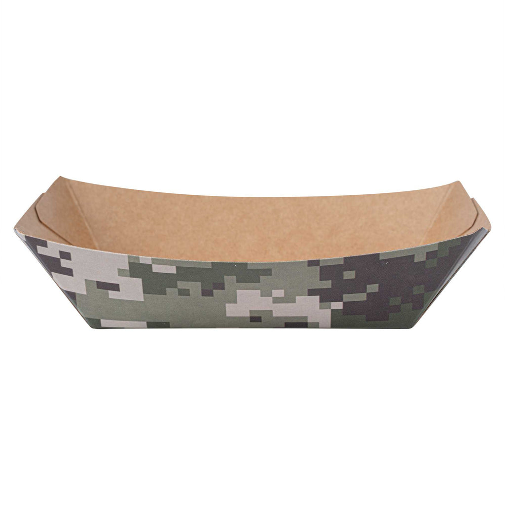 Bio Tek 4 oz Camouflage Paper #25 Food Tray / Boat - 3" x 2" x 1" - 50 count box
