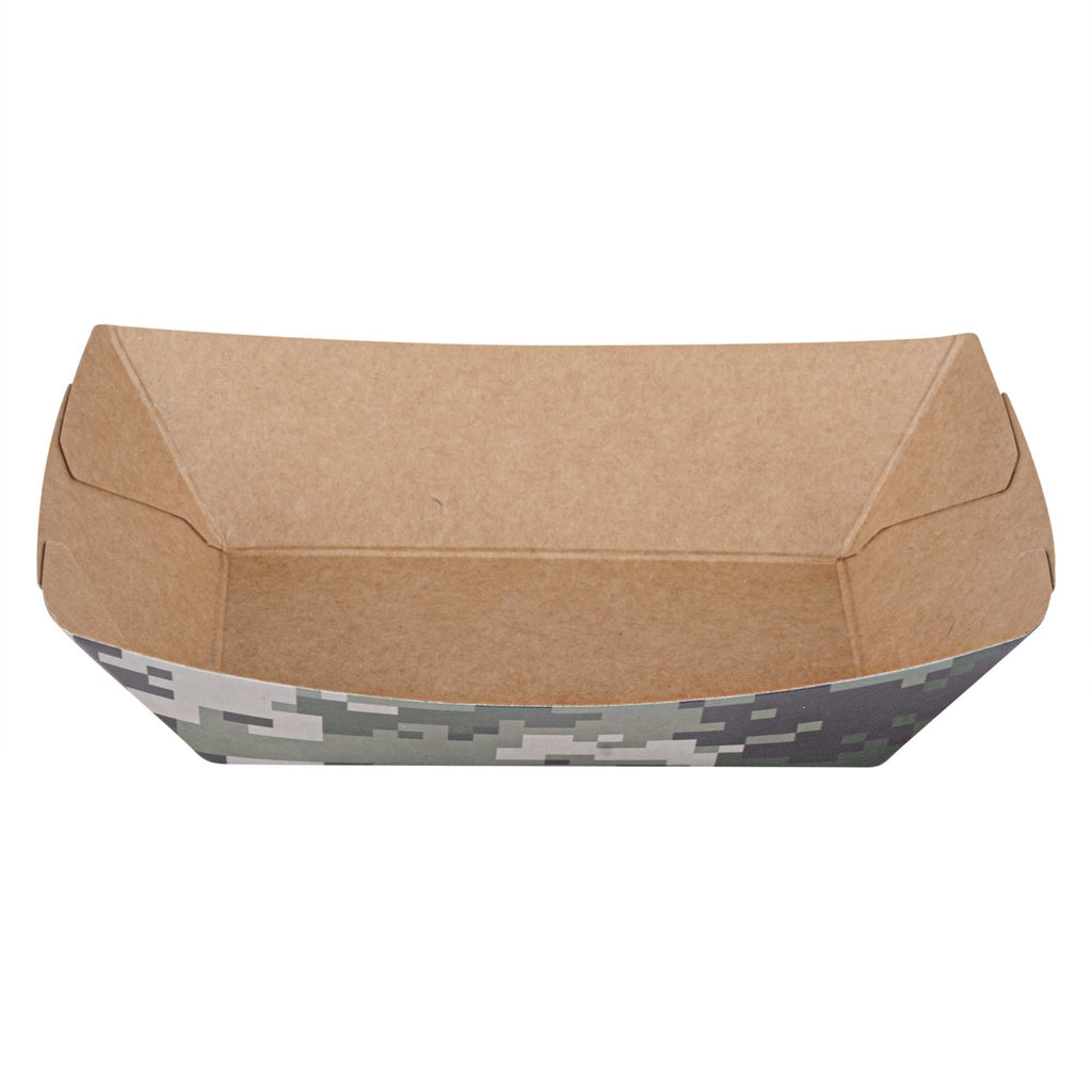 Bio Tek 4 oz Camouflage Paper #25 Food Tray / Boat - 3" x 2" x 1" - 50 count box