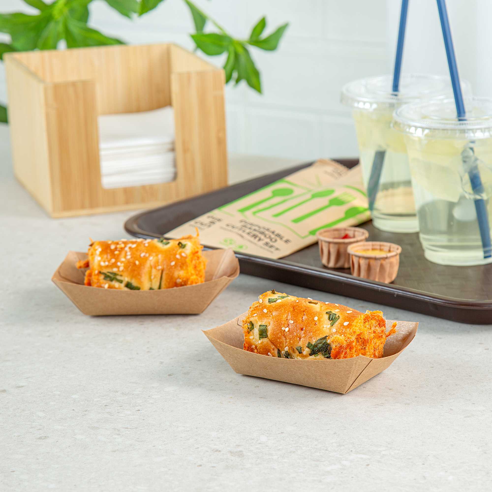 Bio Tek 4 oz Kraft Paper #25 Food Tray / Boat - 3" x 2" x 1" - 50 count box