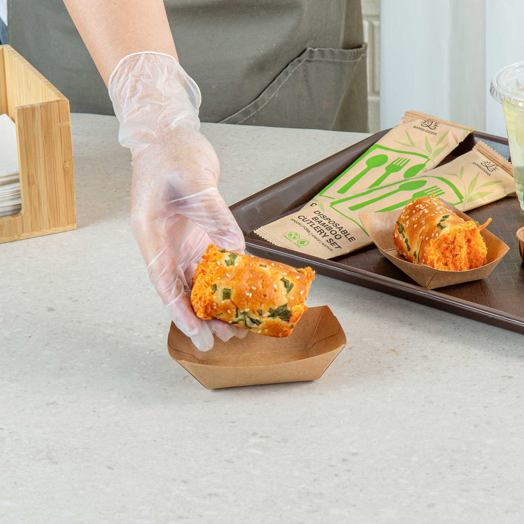 Bio Tek 4 oz Kraft Paper #25 Food Tray / Boat - 3" x 2" x 1" - 50 count box