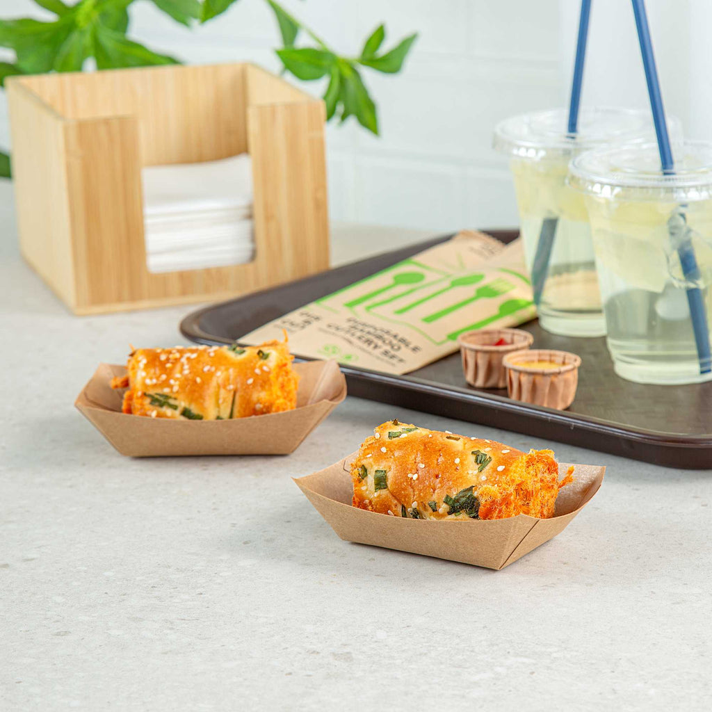 Bio Tek 4 oz Kraft Paper #25 Food Tray / Boat - 3" x 2" x 1" - 400 count box