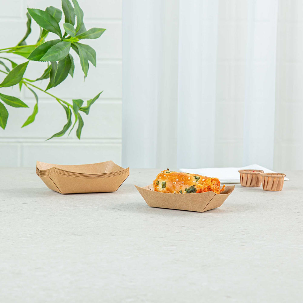 Bio Tek 4 oz Kraft Paper #25 Food Tray / Boat - 3" x 2" x 1" - 400 count box