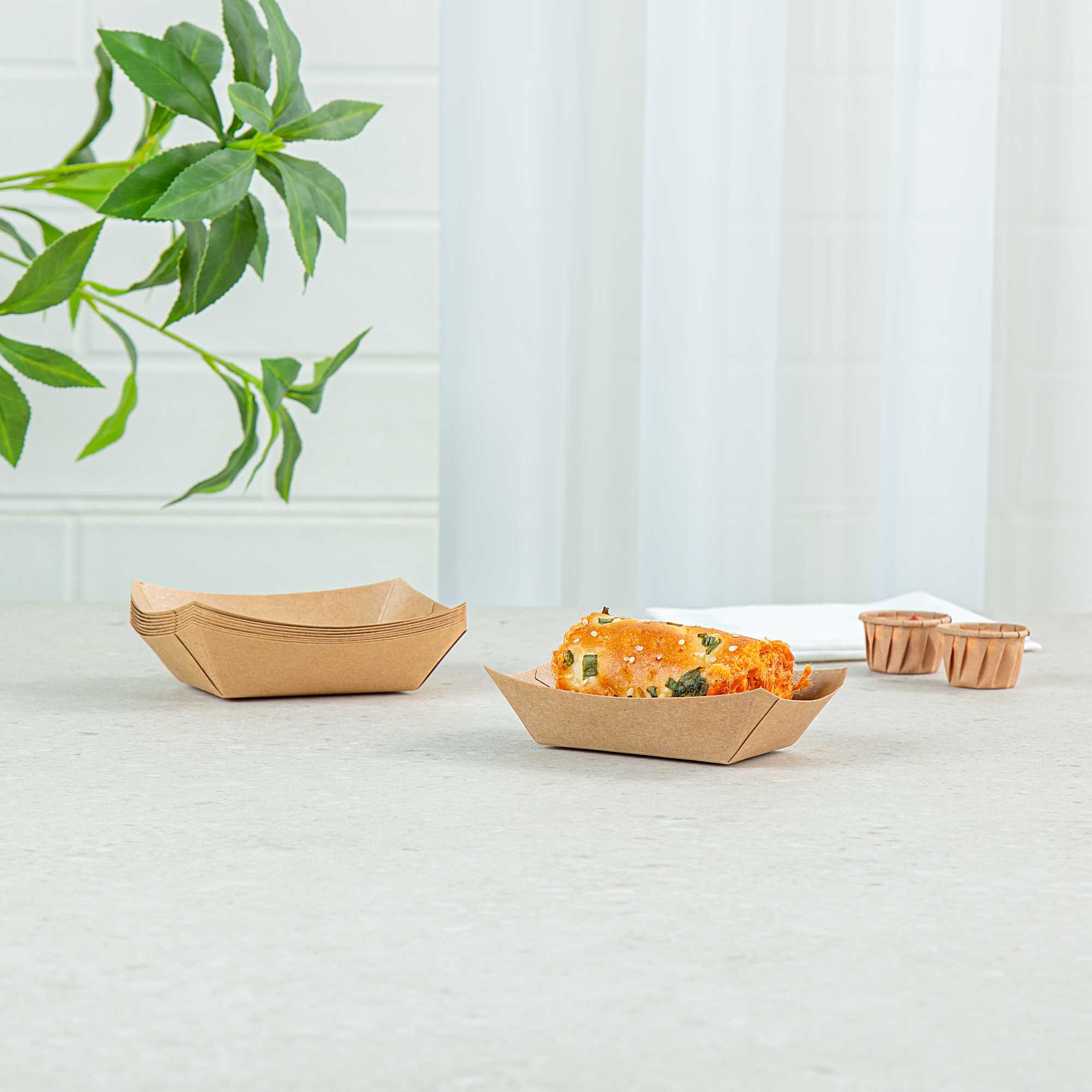 Bio Tek 4 oz Kraft Paper #25 Food Tray / Boat - 3" x 2" x 1" - 400 count box