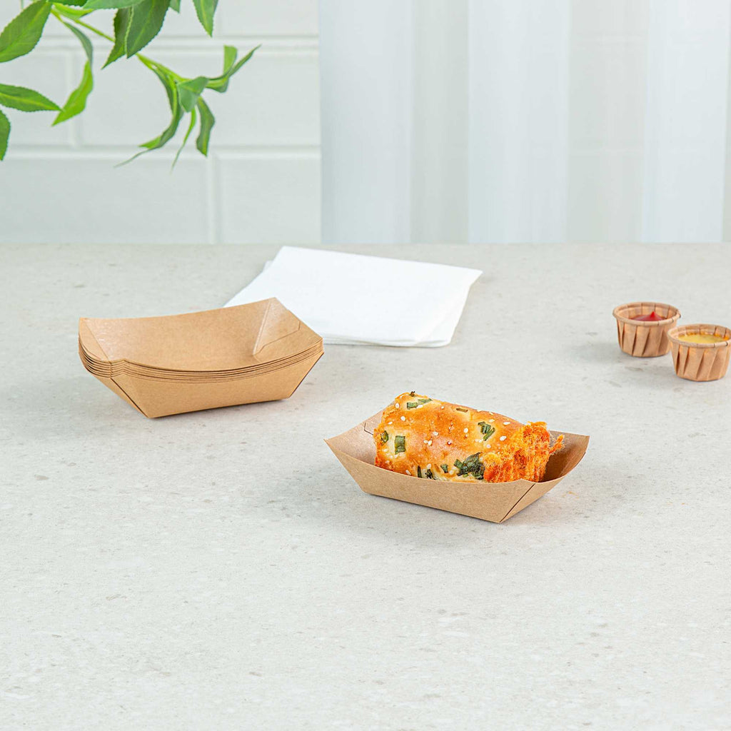 Bio Tek 4 oz Kraft Paper #25 Food Tray / Boat - 3" x 2" x 1" - 400 count box