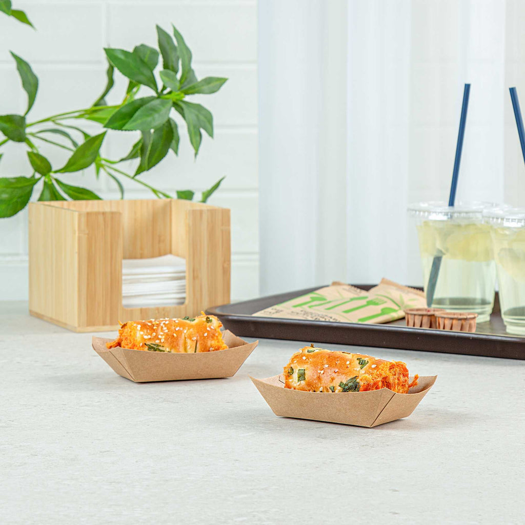 Bio Tek 4 oz Kraft Paper #25 Food Tray / Boat - 3" x 2" x 1" - 400 count box