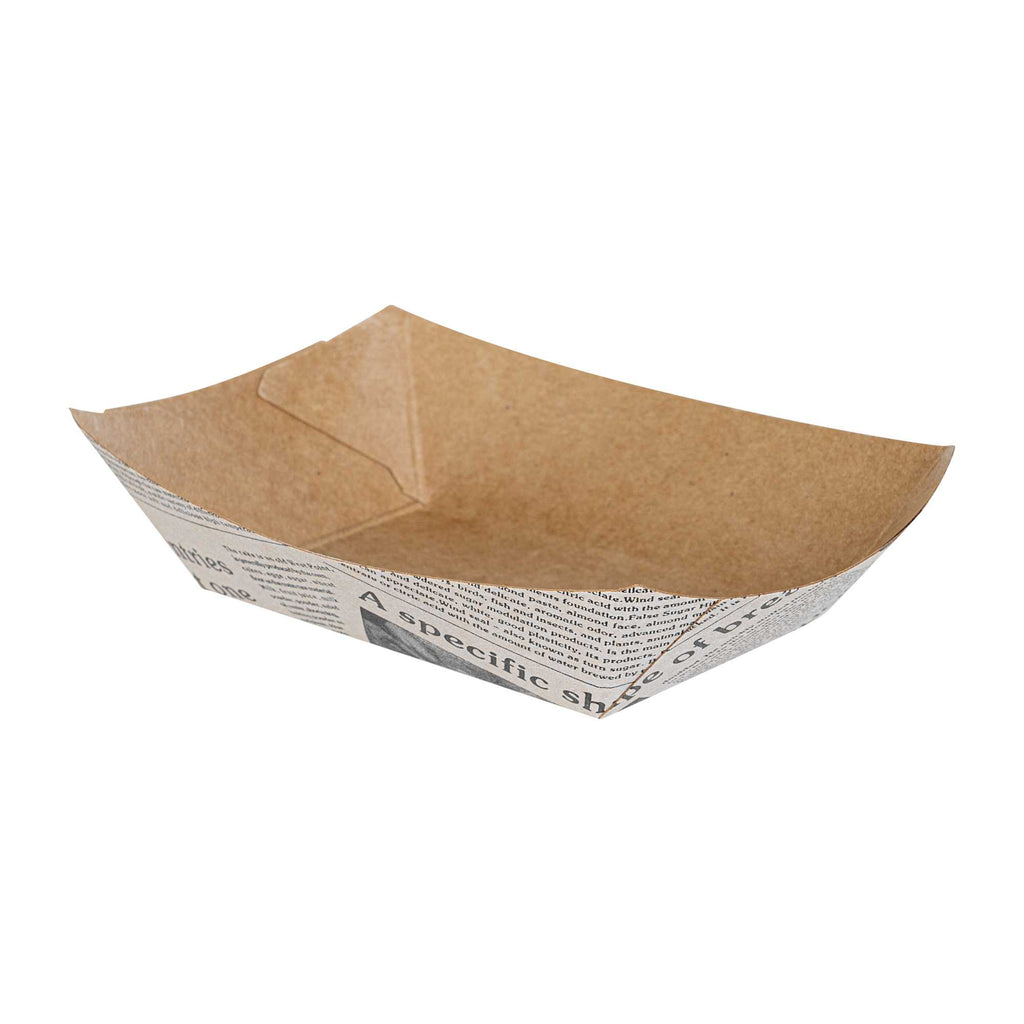 Bio Tek 4 oz Newsprint Paper #25 Food Tray / Boat - 3" x 2" x 1" - 50 count box