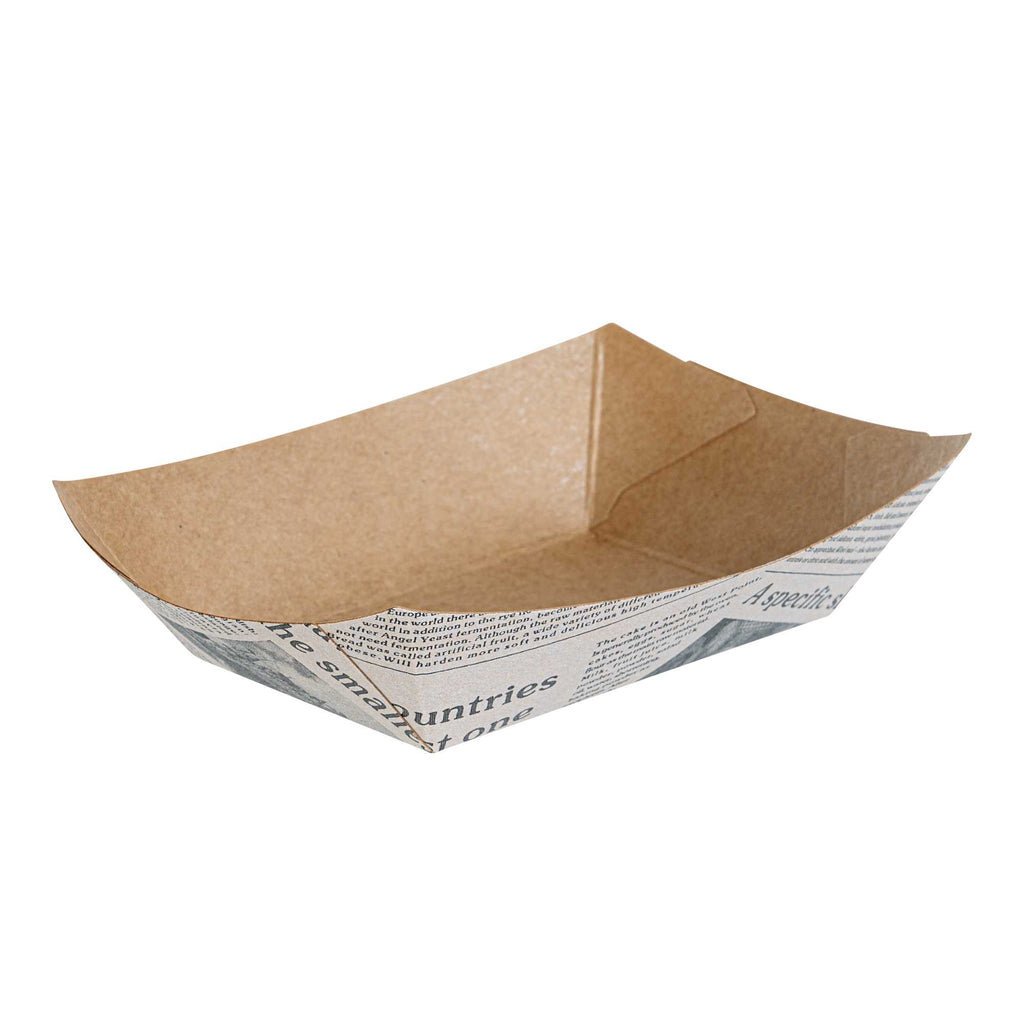 Bio Tek 4 oz Newsprint Paper #25 Food Tray / Boat - 3" x 2" x 1" - 50 count box