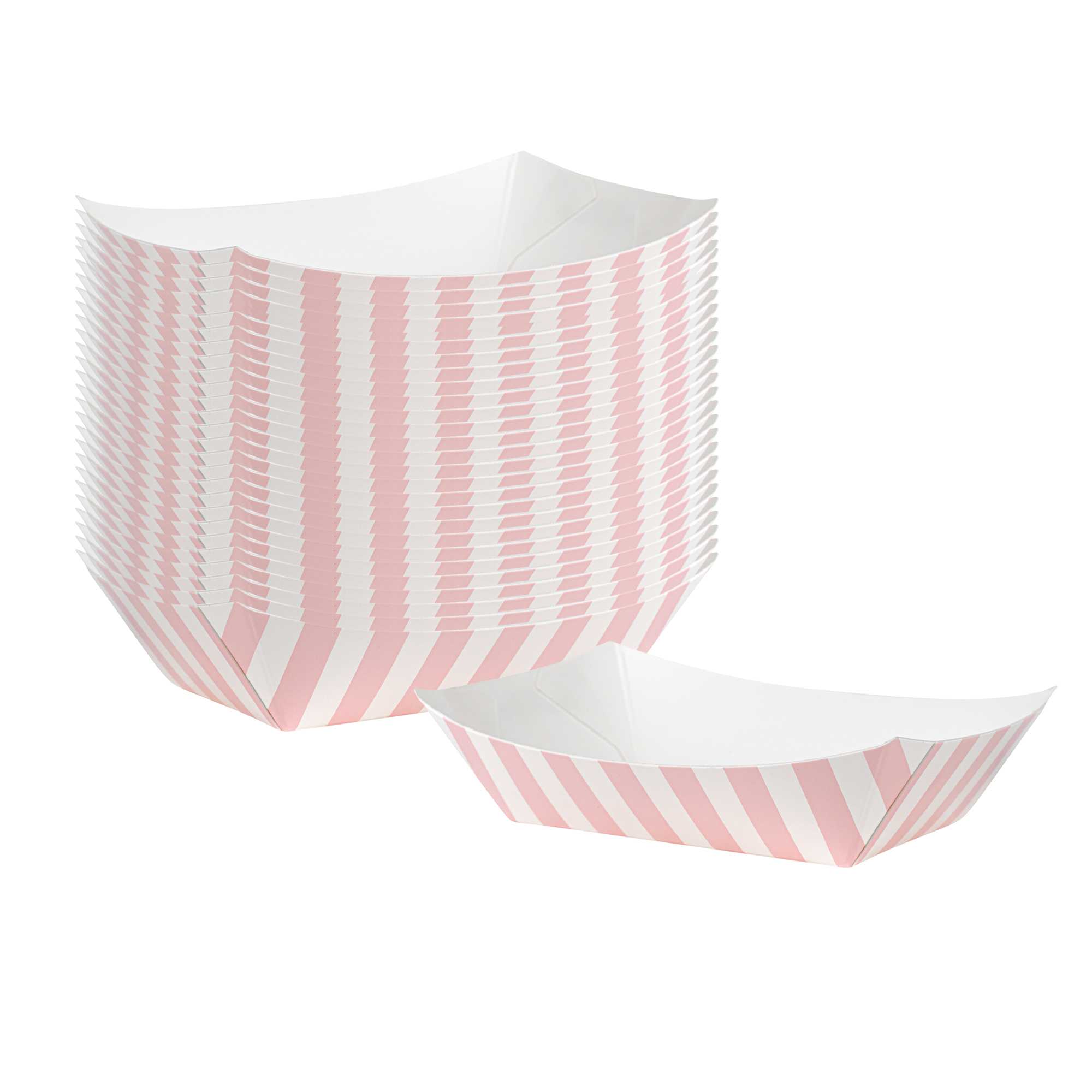 Bio Tek 4 oz Pink and White Stripe Paper #25 Food Tray / Boat - 3" x 2" x 1" - 50 count box
