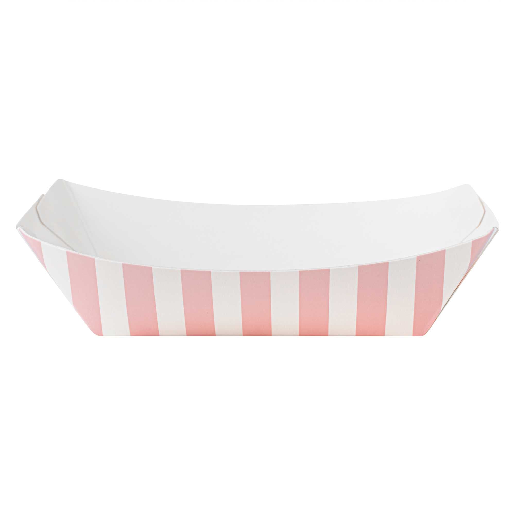 Bio Tek 4 oz Pink and White Stripe Paper #25 Food Tray / Boat - 3" x 2" x 1" - 50 count box