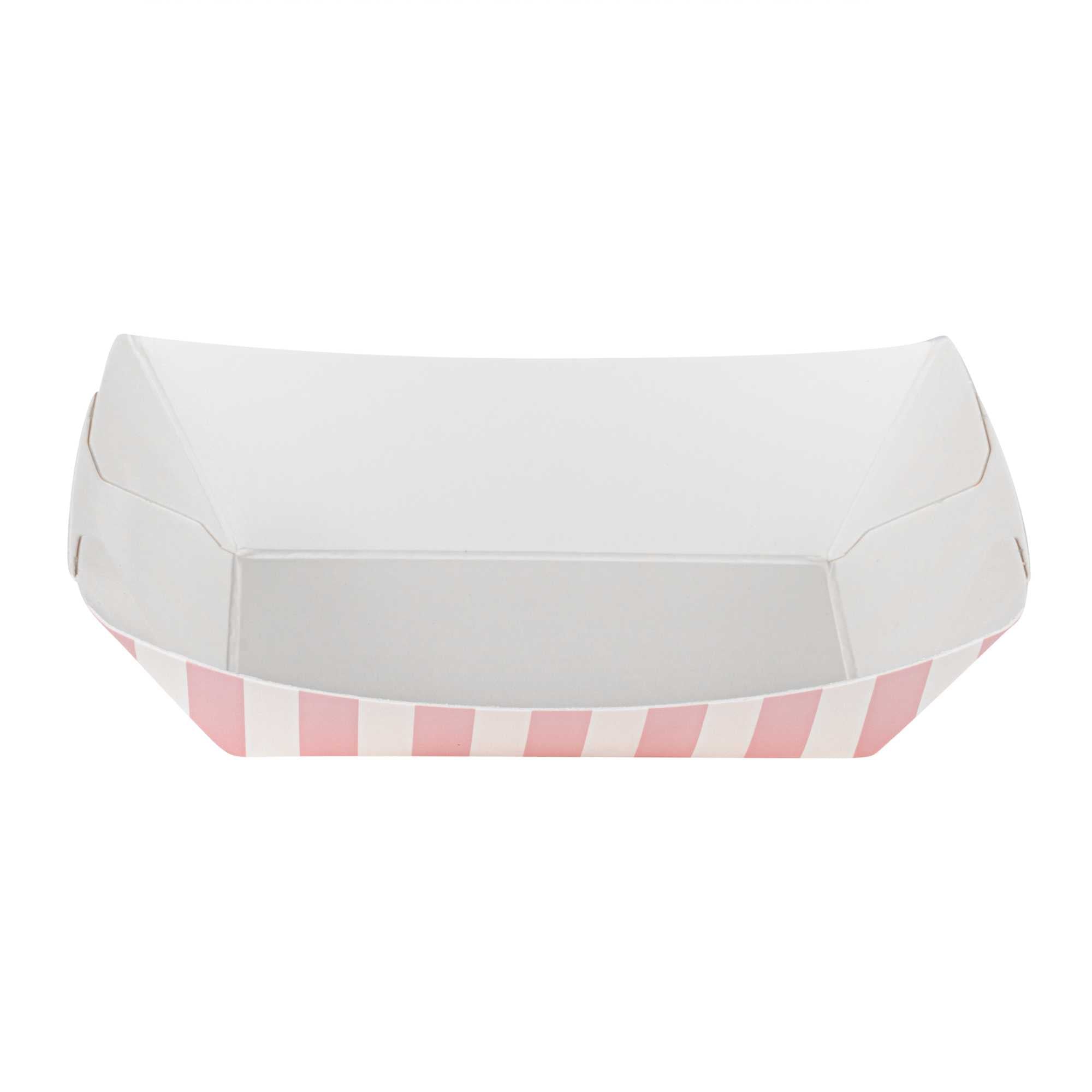 Bio Tek 4 oz Pink and White Stripe Paper #25 Food Tray / Boat - 3" x 2" x 1" - 50 count box