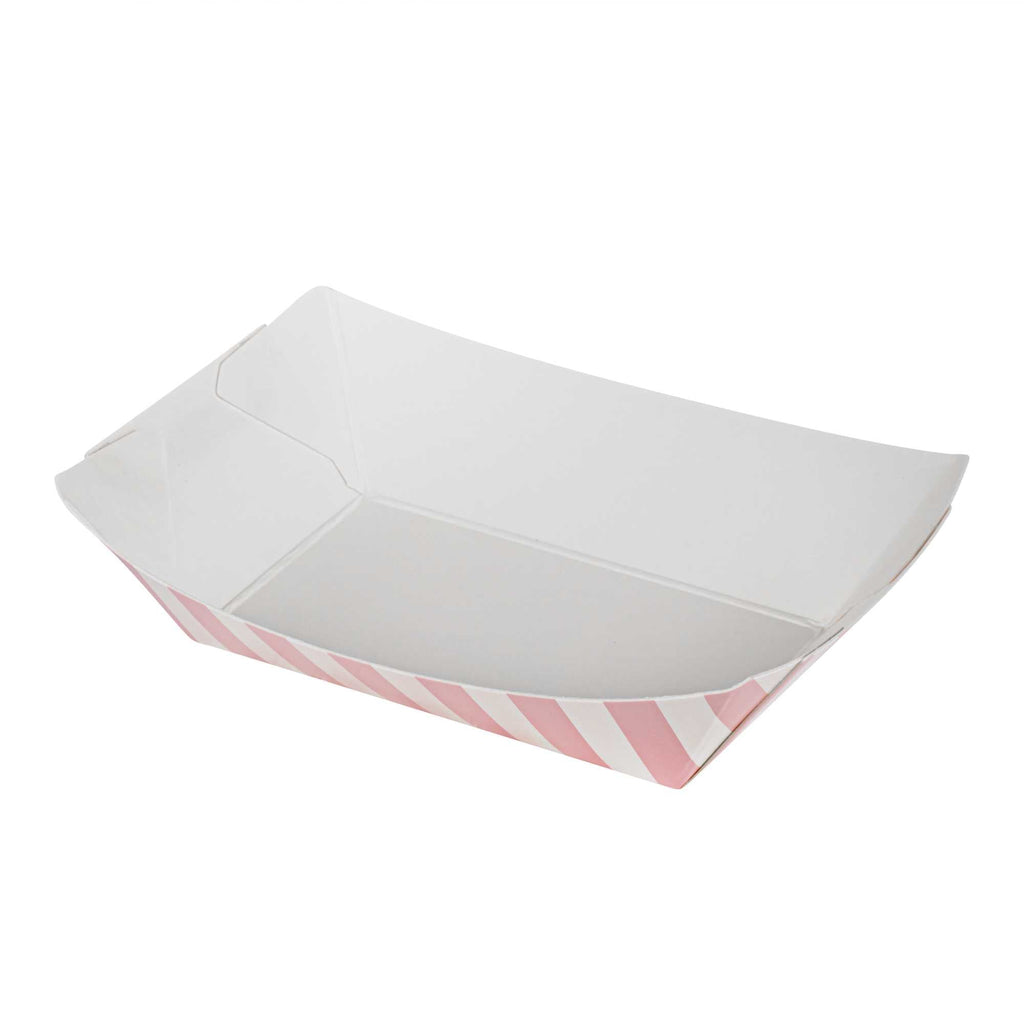 Bio Tek 4 oz Pink and White Stripe Paper #25 Food Tray / Boat - 3" x 2" x 1" - 400 count box
