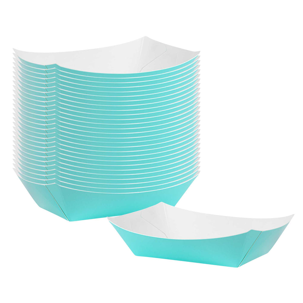 Bio Tek 4 oz Turquoise Paper #25 Food Tray / Boat - 3" x 2" x 1" - 50 count box