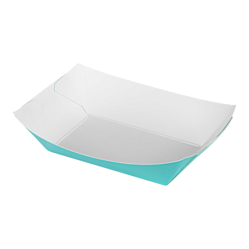 Bio Tek 4 oz Turquoise Paper #25 Food Tray / Boat - 3" x 2" x 1" - 50 count box
