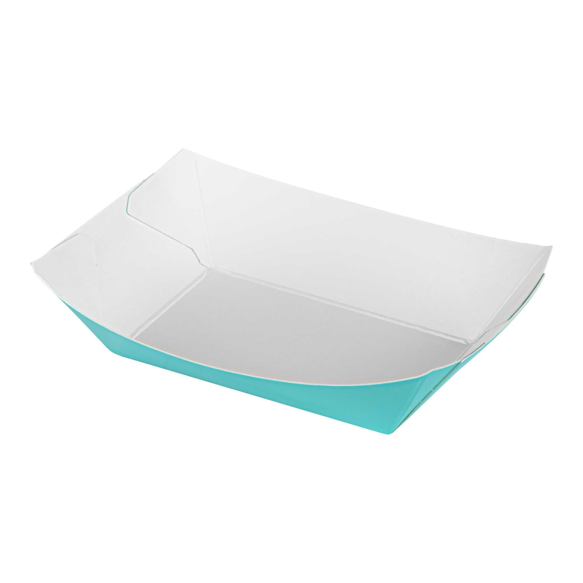 Bio Tek 4 oz Turquoise Paper #25 Food Tray / Boat - 3" x 2" x 1" - 50 count box