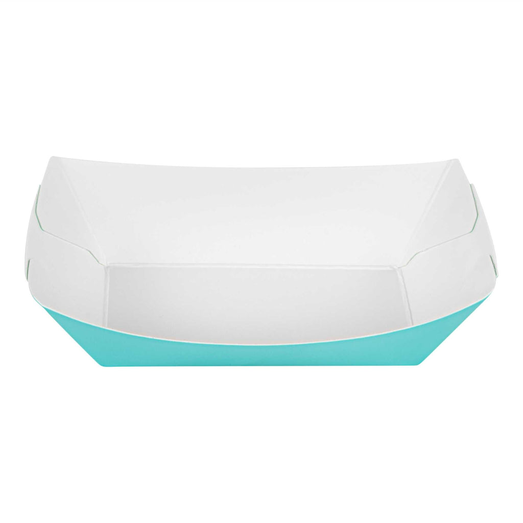 Bio Tek 4 oz Turquoise Paper #25 Food Tray / Boat - 3" x 2" x 1" - 50 count box