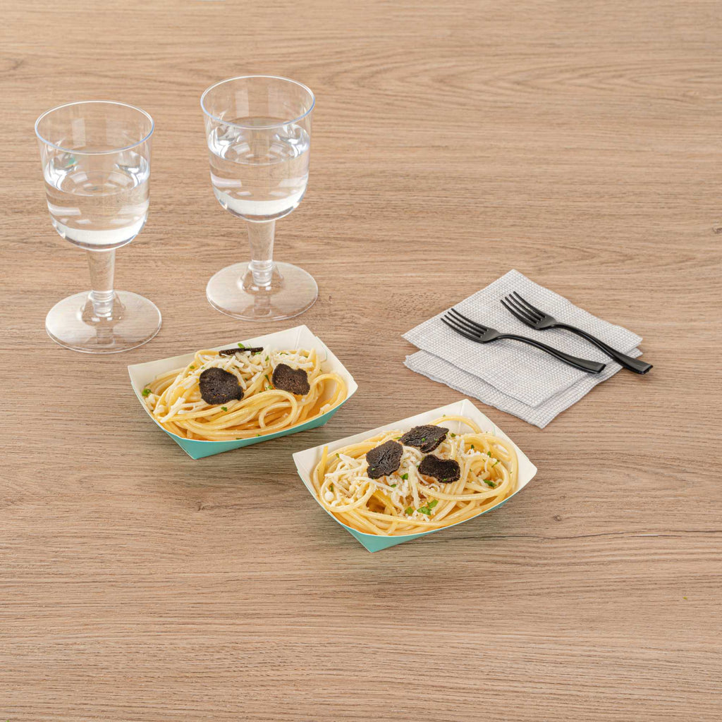 Bio Tek 4 oz Turquoise Paper #25 Food Tray / Boat - 3" x 2" x 1" - 400 count box