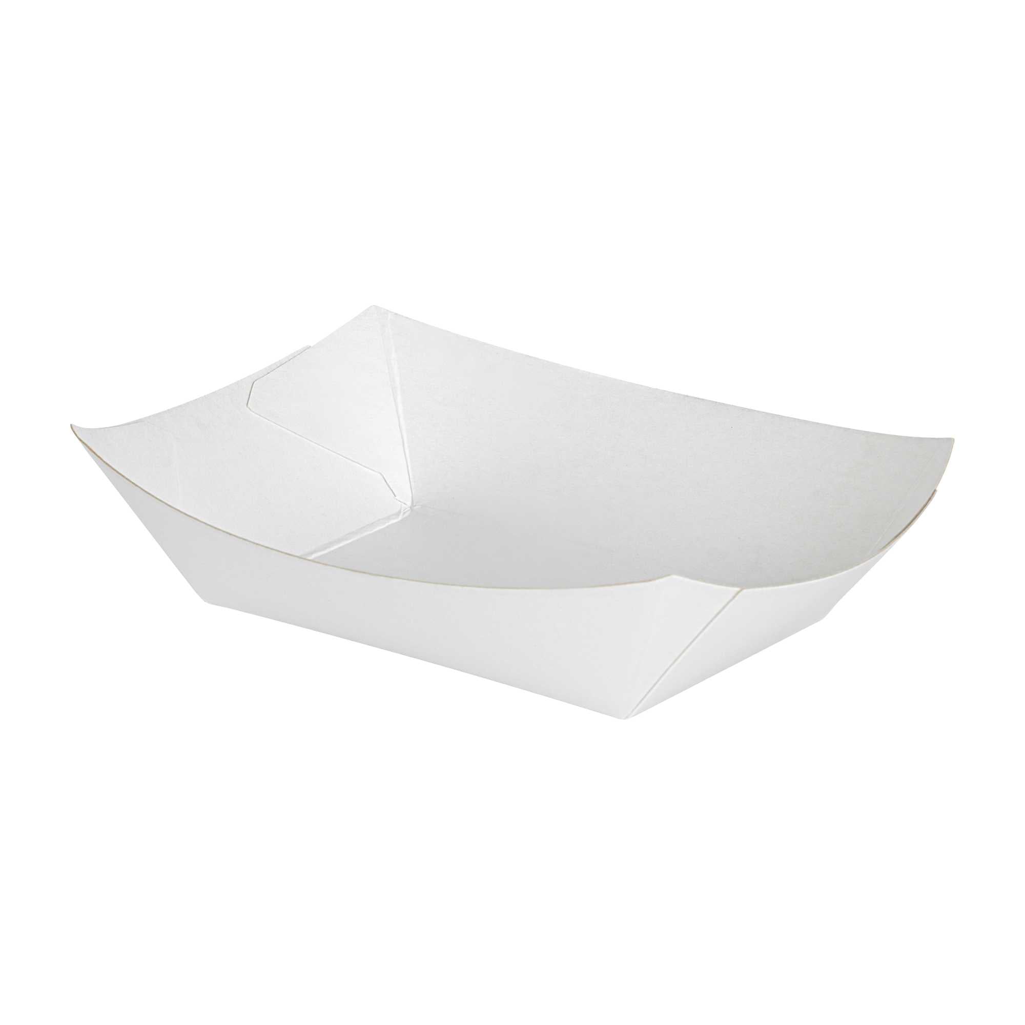 Bio Tek 4 oz White Paper #25 Food Tray / Boat - 3" x 2" x 1" - 50 count box
