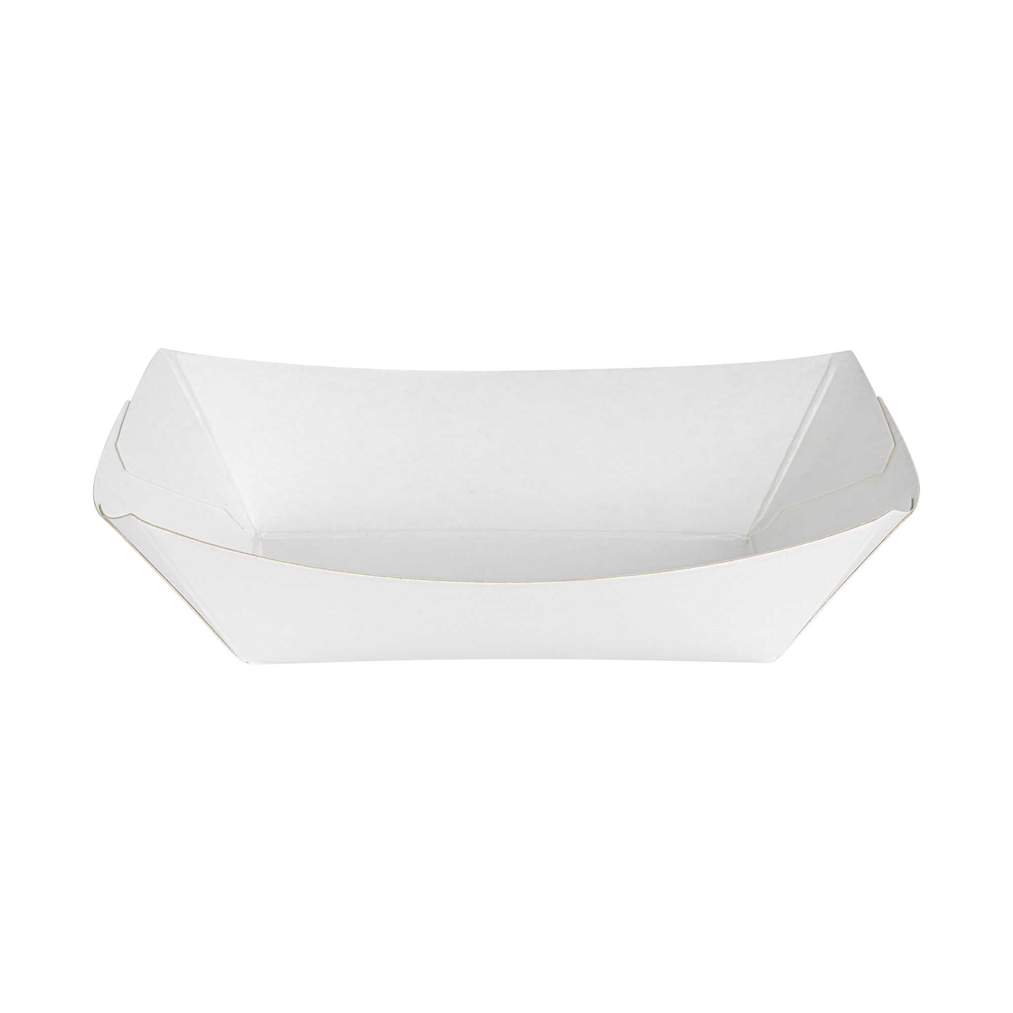 Bio Tek 4 oz White Paper #25 Food Tray / Boat - 3" x 2" x 1" - 50 count box