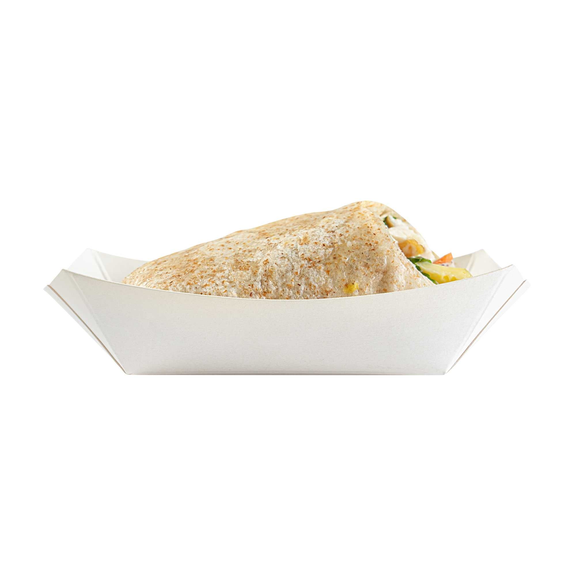 Bio Tek 4 oz White Paper #25 Food Tray / Boat - 3" x 2" x 1" - 400 count box
