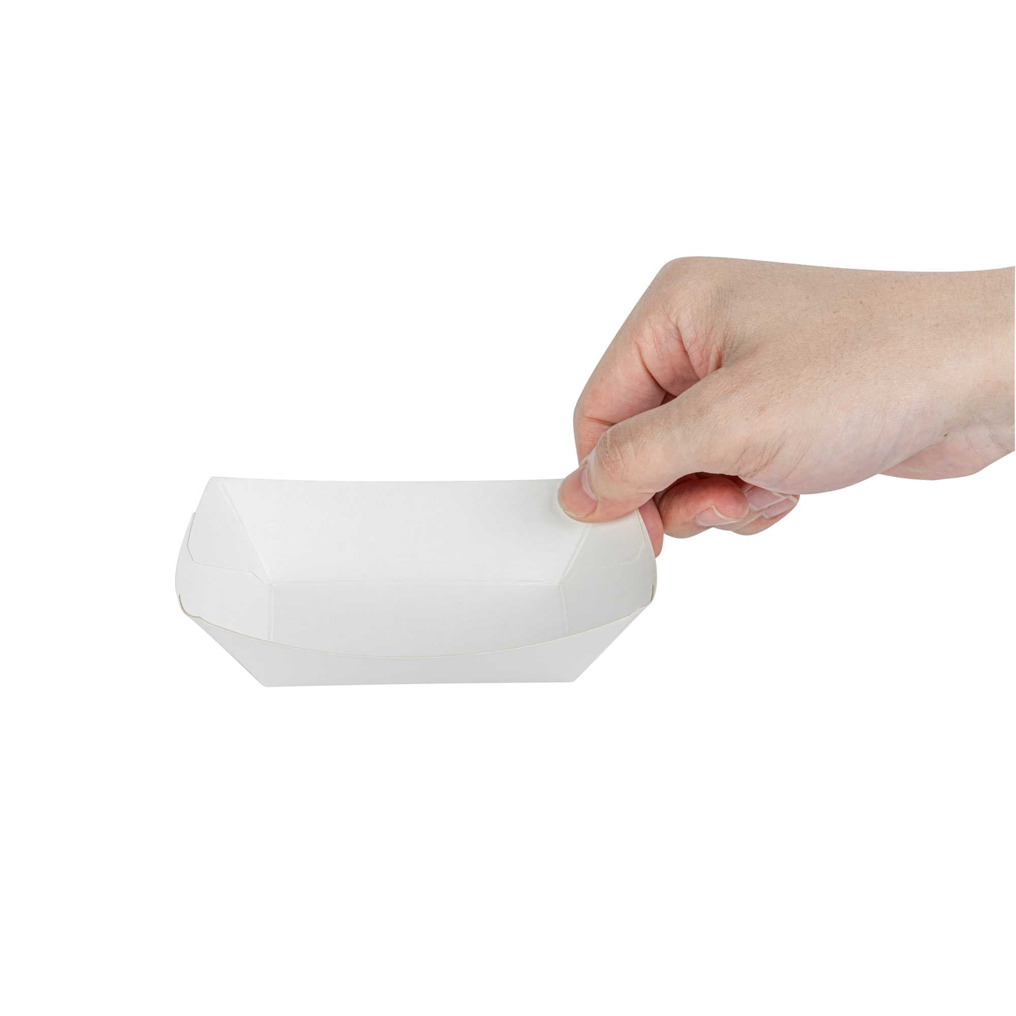 Bio Tek 4 oz White Paper #25 Food Tray / Boat - 3" x 2" x 1" - 400 count box