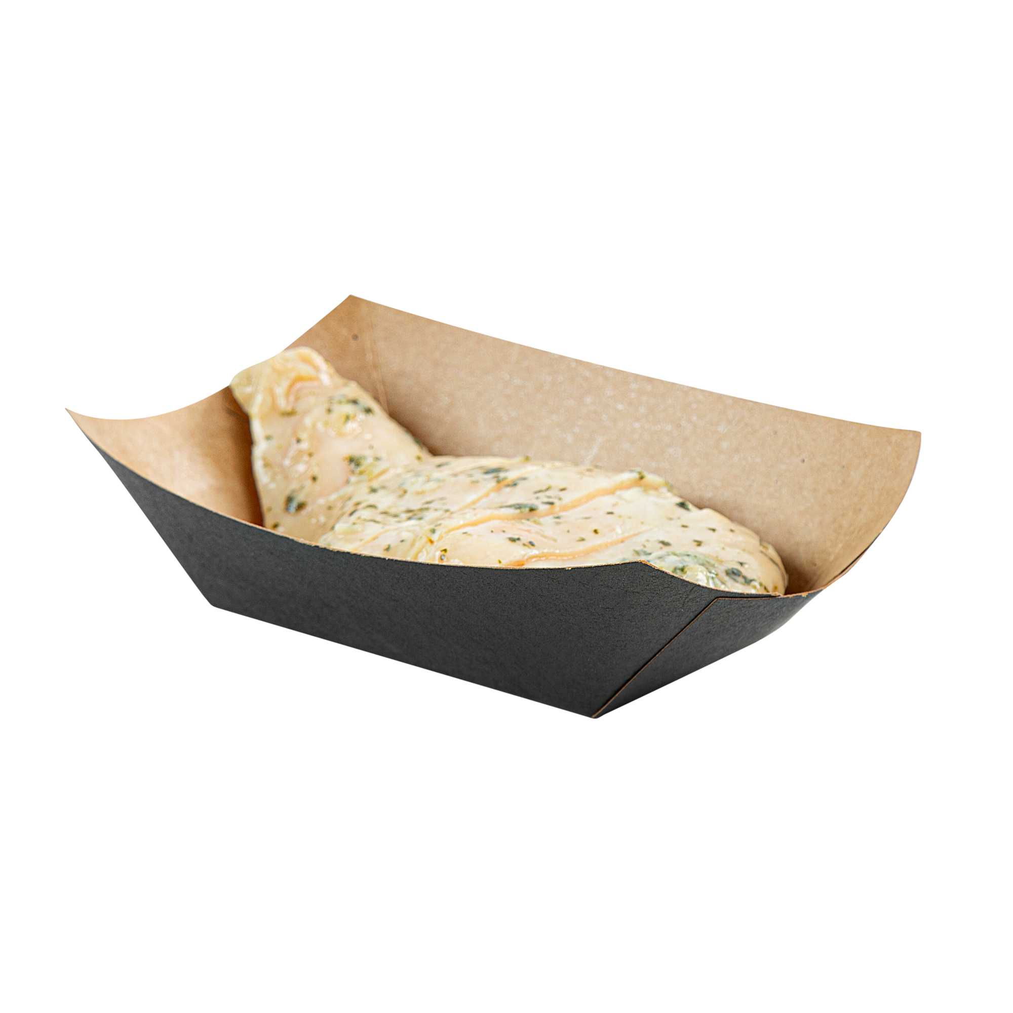 Bio Tek 6 oz Black Paper #40 Food Tray / Boat - 5" x 4" x 1 1/2" - 50 count box