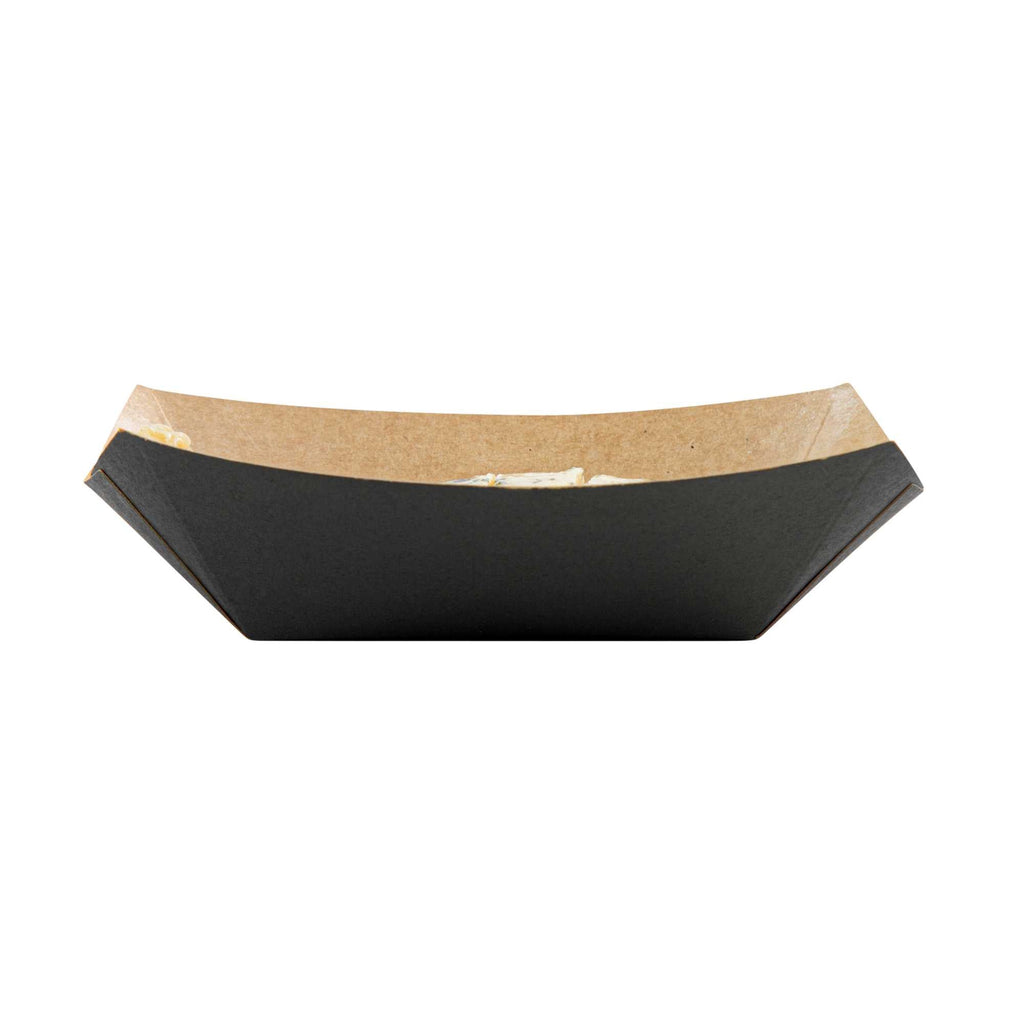 Bio Tek 6 oz Black Paper #40 Food Tray / Boat - 5" x 4" x 1 1/2" - 50 count box