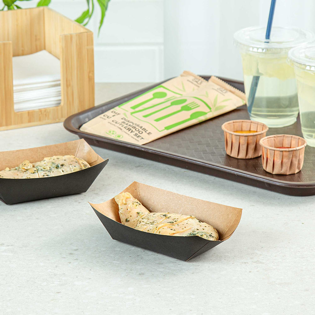 Bio Tek 6 oz Black Paper #40 Food Tray / Boat - 5" x 4" x 1 1/2" - 50 count box