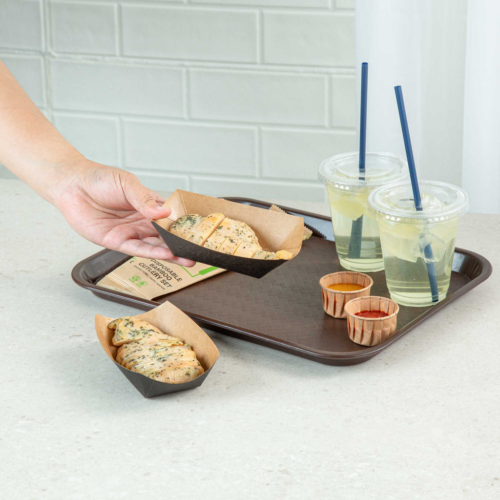 Bio Tek 6 oz Black Paper #40 Food Tray / Boat - 5" x 4" x 1 1/2" - 400 count box