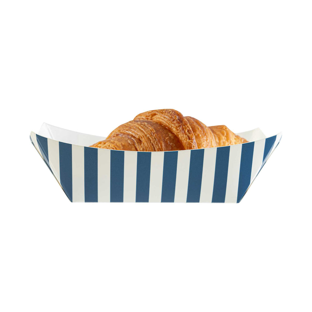 Bio Tek 6 oz Blue and White Stripe Paper #40 Food Tray / Boat - 5" x 4" x 1 1/2" - 50 count box