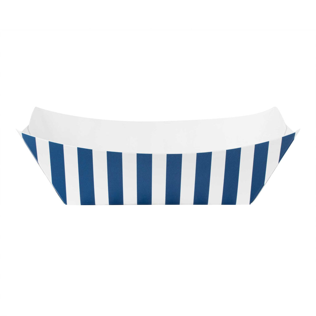 Bio Tek 6 oz Blue and White Stripe Paper #40 Food Tray / Boat - 5" x 4" x 1 1/2" - 50 count box