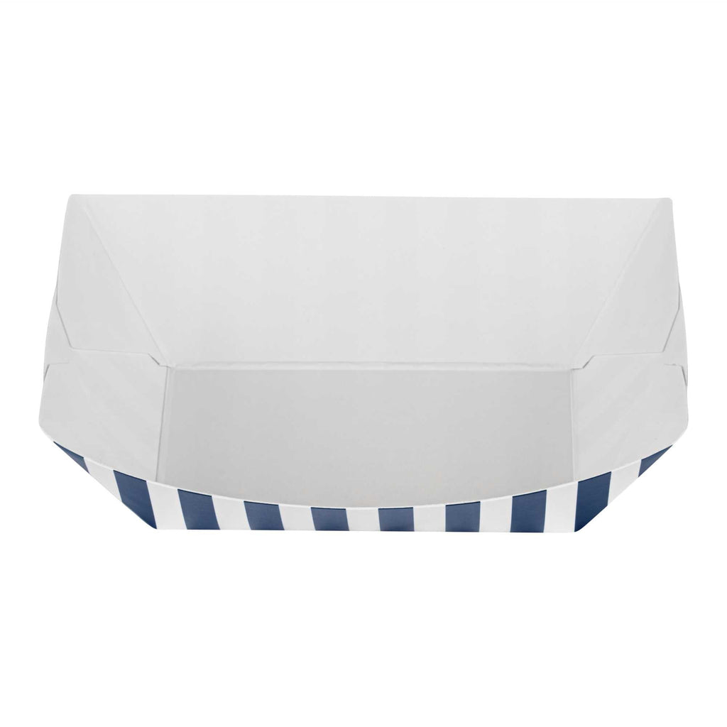 Bio Tek 6 oz Blue and White Stripe Paper #40 Food Tray / Boat - 5" x 4" x 1 1/2" - 50 count box