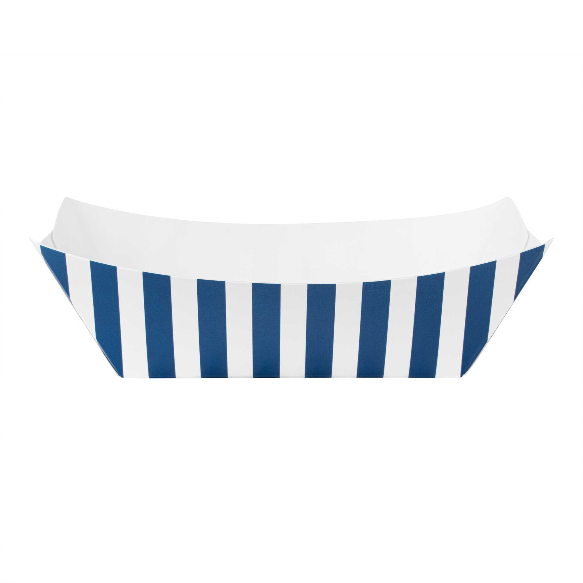 Bio Tek 6 oz Blue and White Stripe Paper #40 Food Tray / Boat - 5" x 4" x 1 1/2" - 400 count box