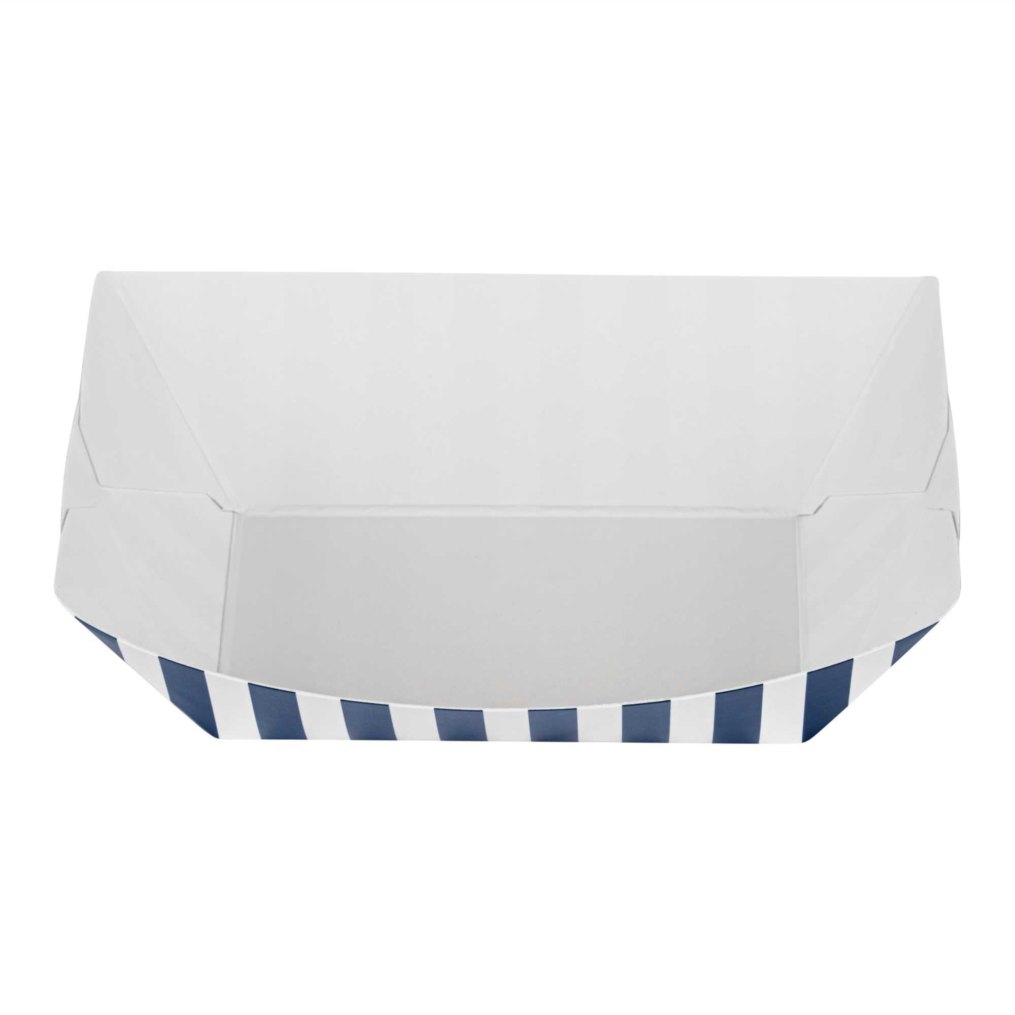 Bio Tek 6 oz Blue and White Stripe Paper #40 Food Tray / Boat - 5" x 4" x 1 1/2" - 400 count box