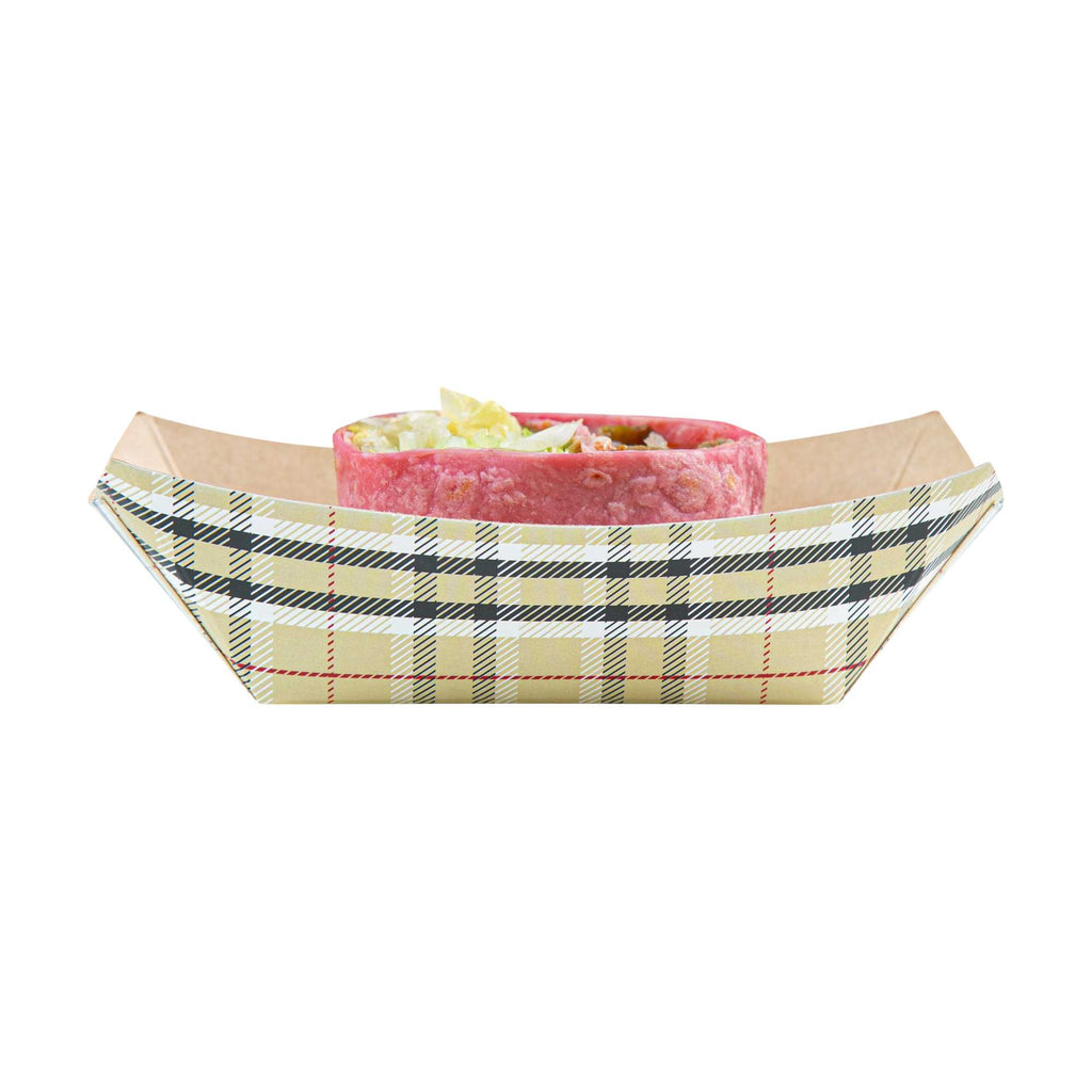 Bio Tek 6 oz Plaid Paper #40 Food Tray / Boat - 5" x 4" x 1 1/2" - 50 count box