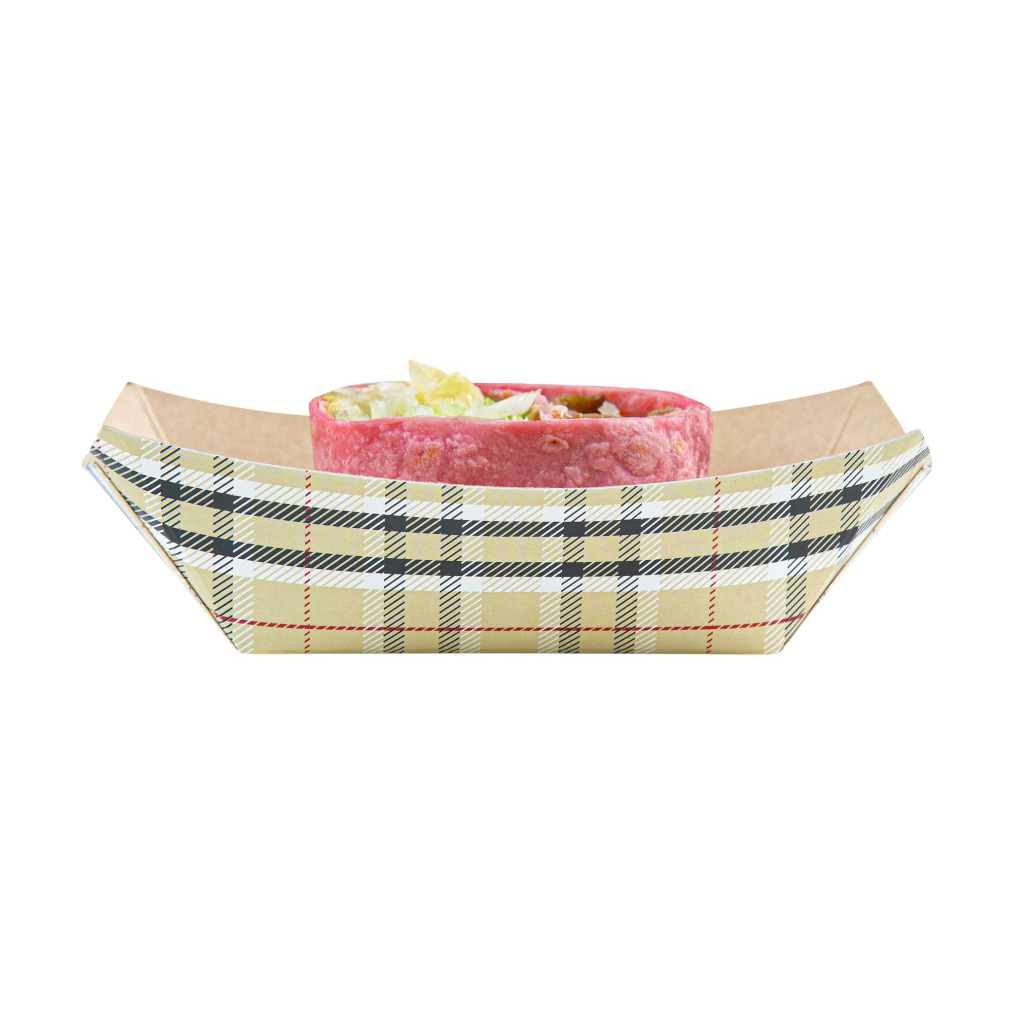 Bio Tek 6 oz Plaid Paper #40 Food Tray / Boat - 5" x 4" x 1 1/2" - 50 count box