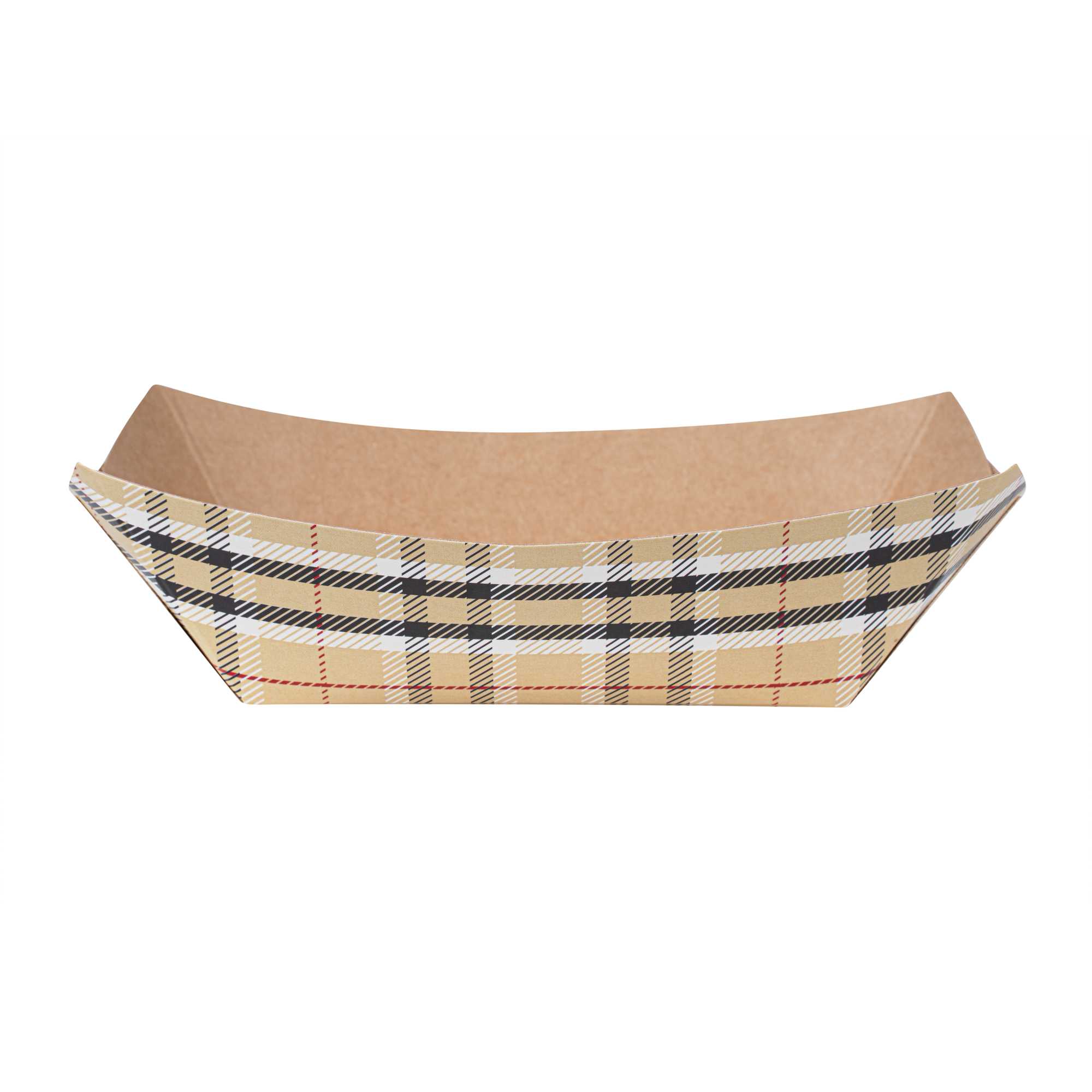 Bio Tek 6 oz Plaid Paper #40 Food Tray / Boat - 5" x 4" x 1 1/2" - 50 count box