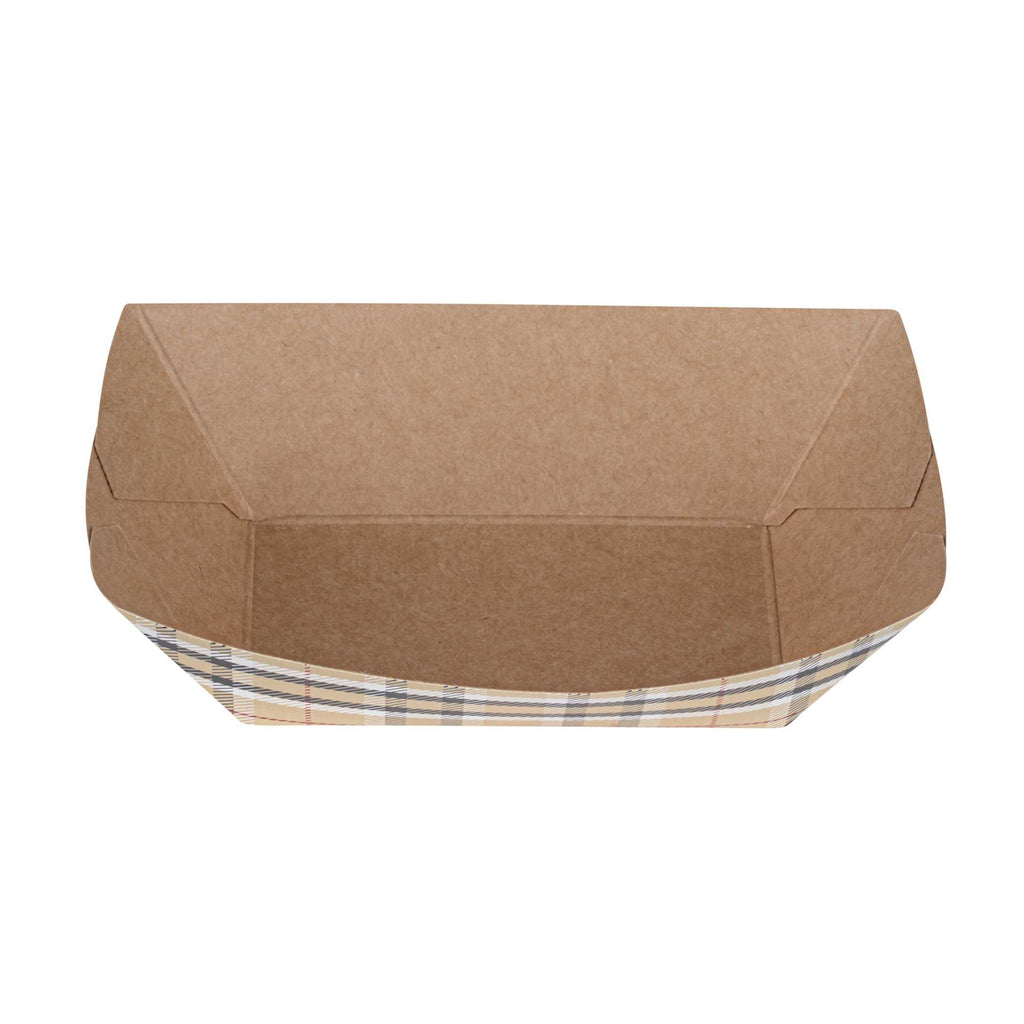 Bio Tek 6 oz Plaid Paper #40 Food Tray / Boat - 5" x 4" x 1 1/2" - 50 count box