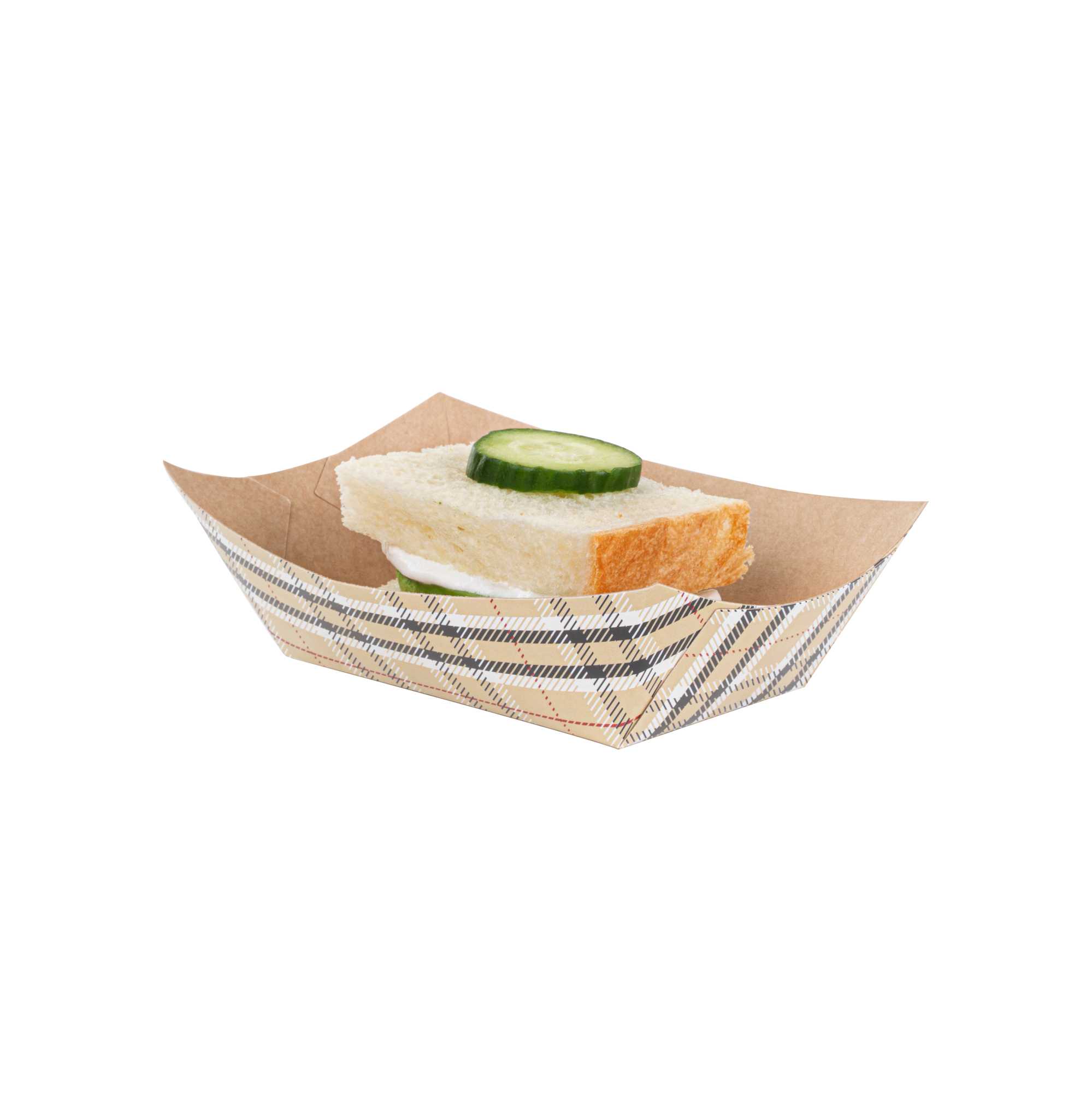 Bio Tek 6 oz Plaid Paper #40 Food Tray / Boat - 5" x 4" x 1 1/2" - 400 count box