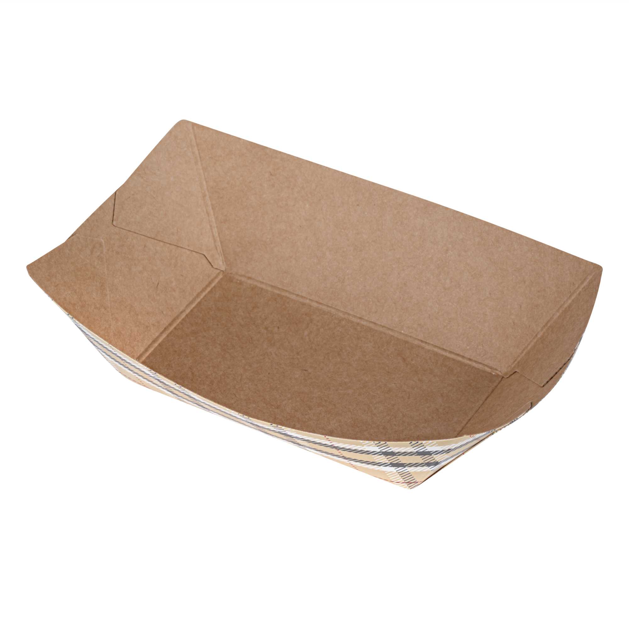 Bio Tek 6 oz Plaid Paper #40 Food Tray / Boat - 5" x 4" x 1 1/2" - 400 count box