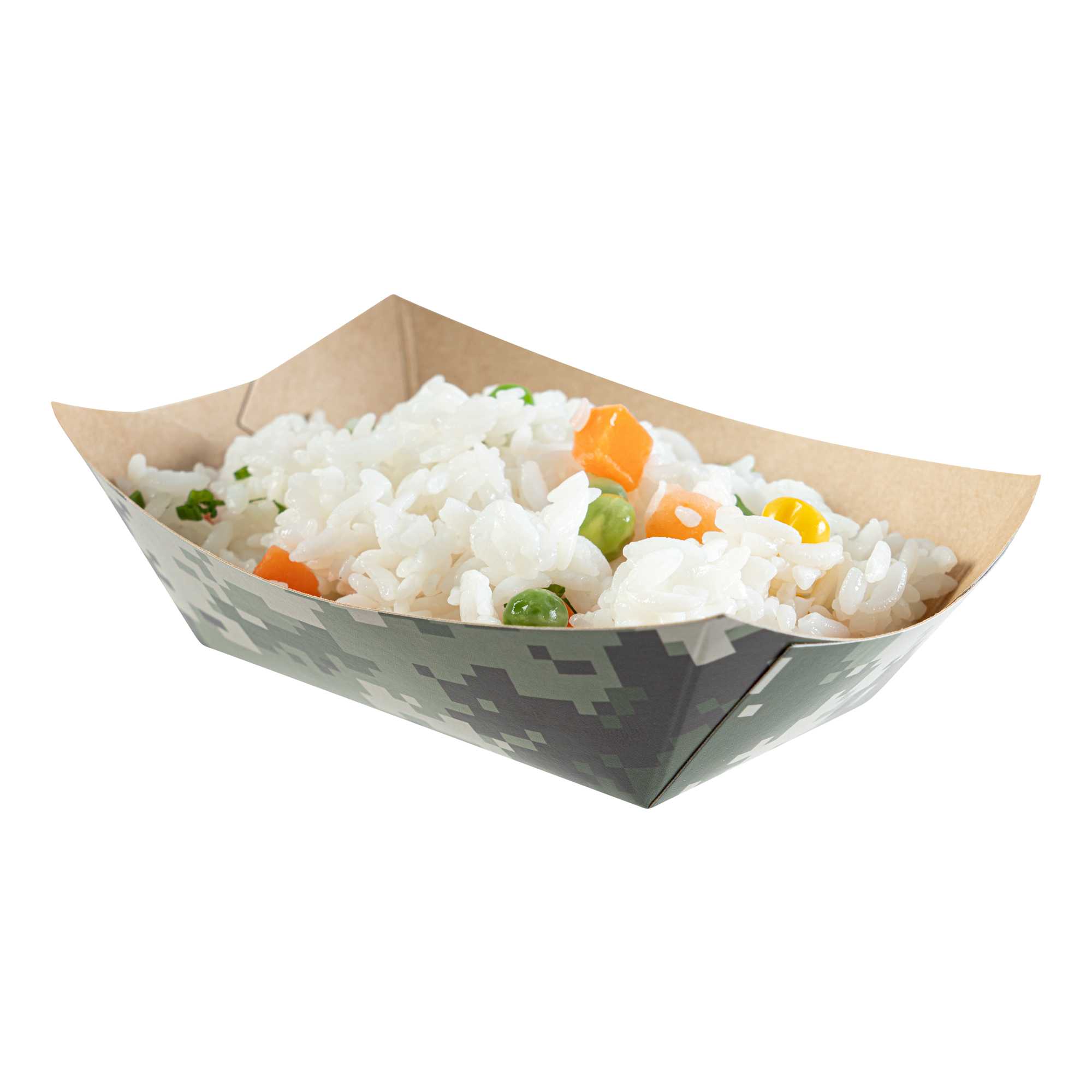Bio Tek 6 oz Camouflage Paper #40 Food Tray / Boat - 5" x 4" x 1 1/2" - 50 count box