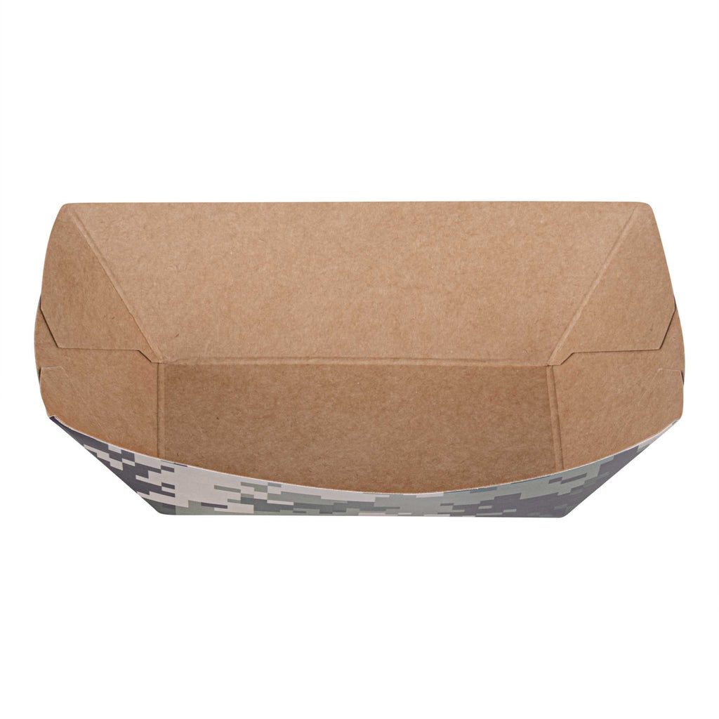 Bio Tek 6 oz Camouflage Paper #40 Food Tray / Boat - 5" x 4" x 1 1/2" - 50 count box