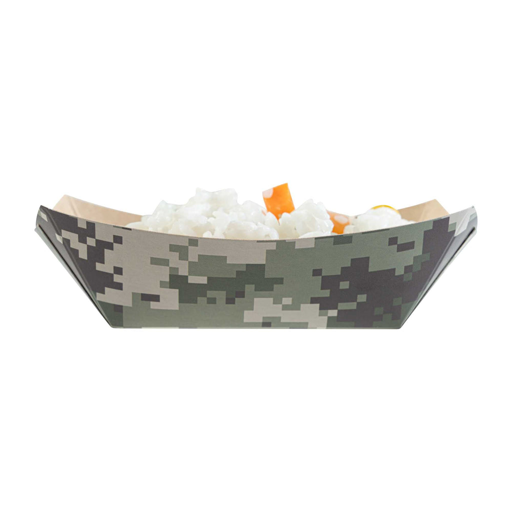 Bio Tek 6 oz Camouflage Paper #40 Food Tray / Boat - 5" x 4" x 1 1/2" - 400 count box